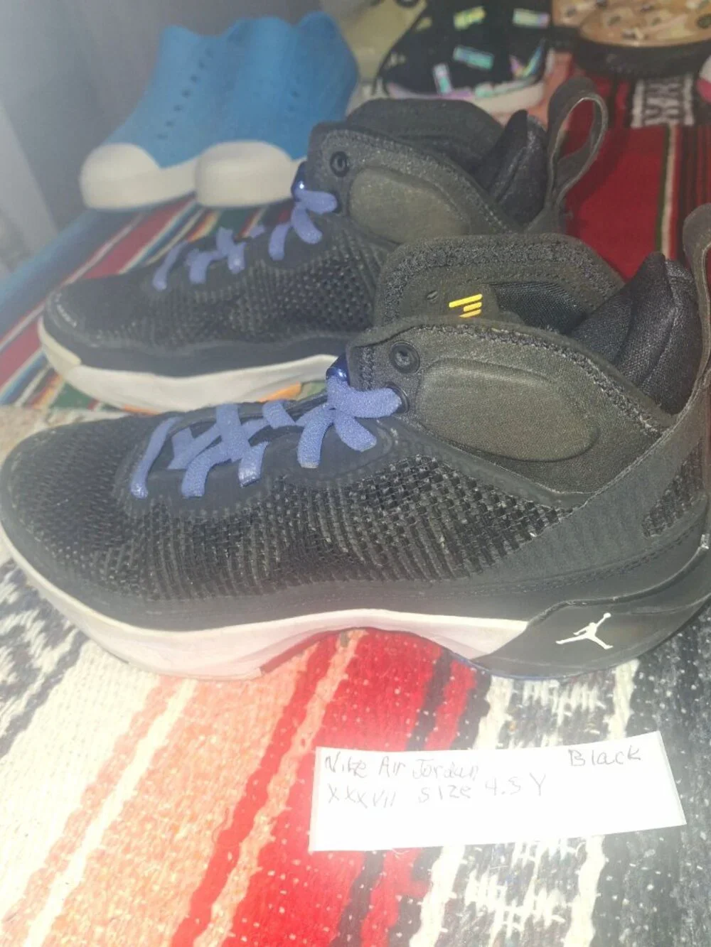 Nike Air Jordan XXXVII Basketball Shoes Black/Blue Size 4.5Y No Box*Sh5